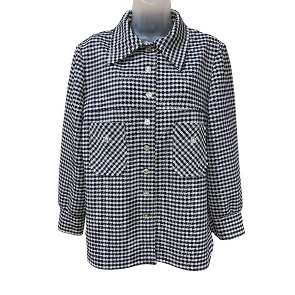 Vintage Jack Winter Black & White Houndstooth Button-Up Shirt Jacket Womens M Po - Picture 2 of 8